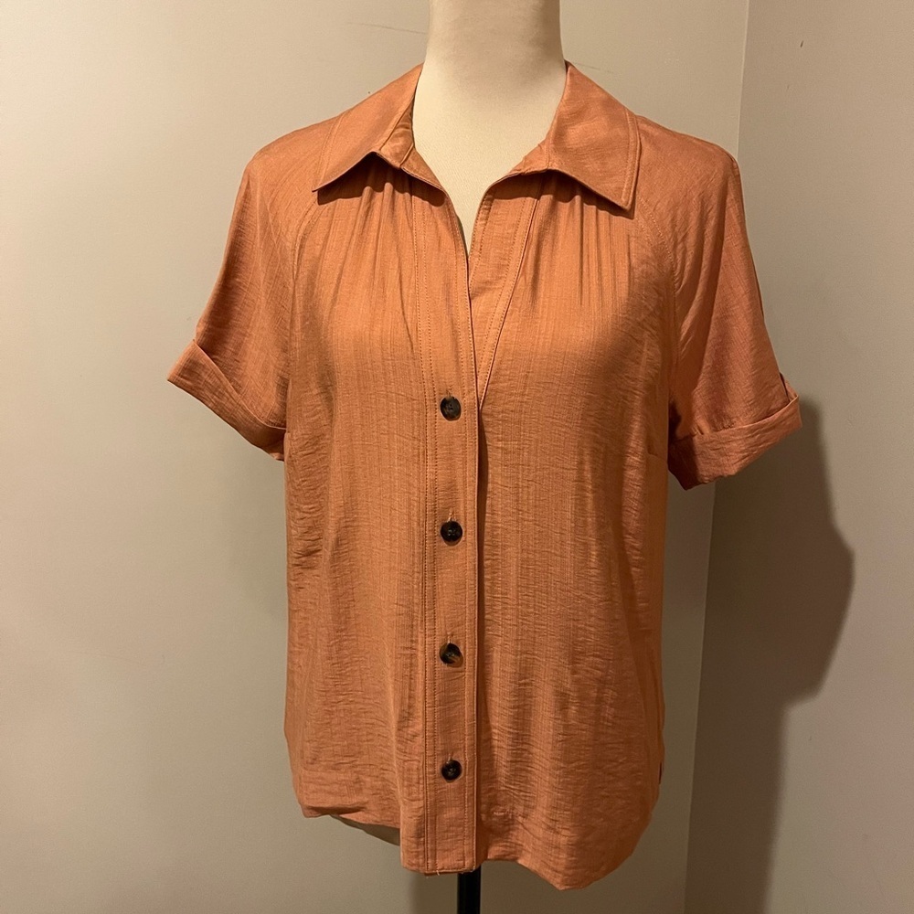 CAbi Women's Short Sleeve Button-Down Shirt - Rust